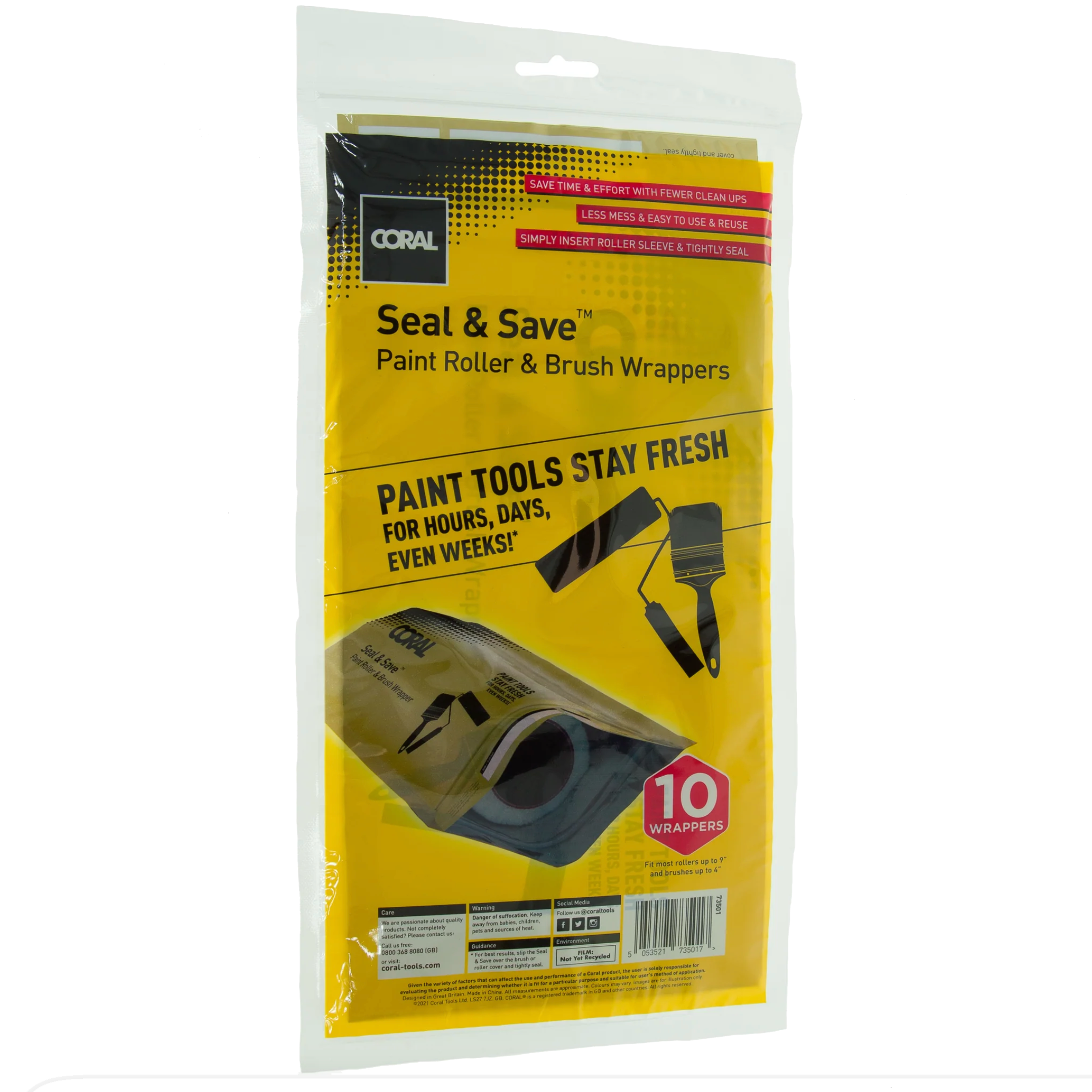 Seal & Save Wrapper for Wet Paint Brushes and Roller Sleeves (10 Pack)
