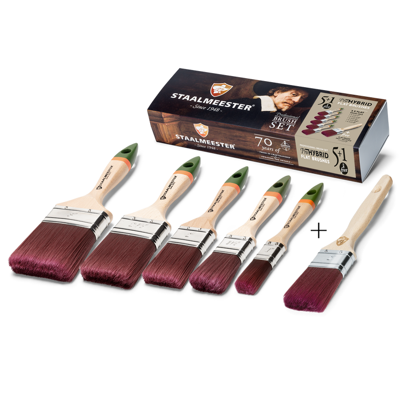 Staalmeester 9142 Pro-Hybrid Flat Sash Paint Brush Set (5 Pack + 1 Free)
