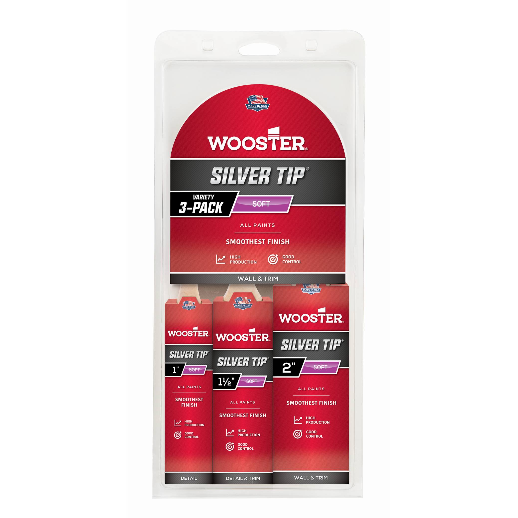 Silver Tip Flat Paint & Varnish Brushes (3 Pack)