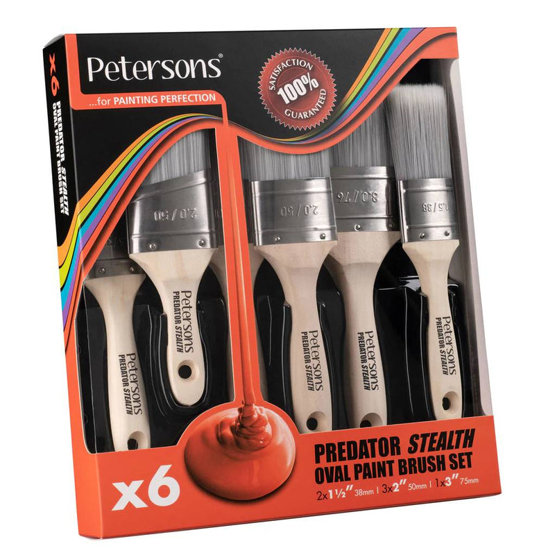 Petersons Predator Oval Flat Sash Paint Brush Set (6 Pack)