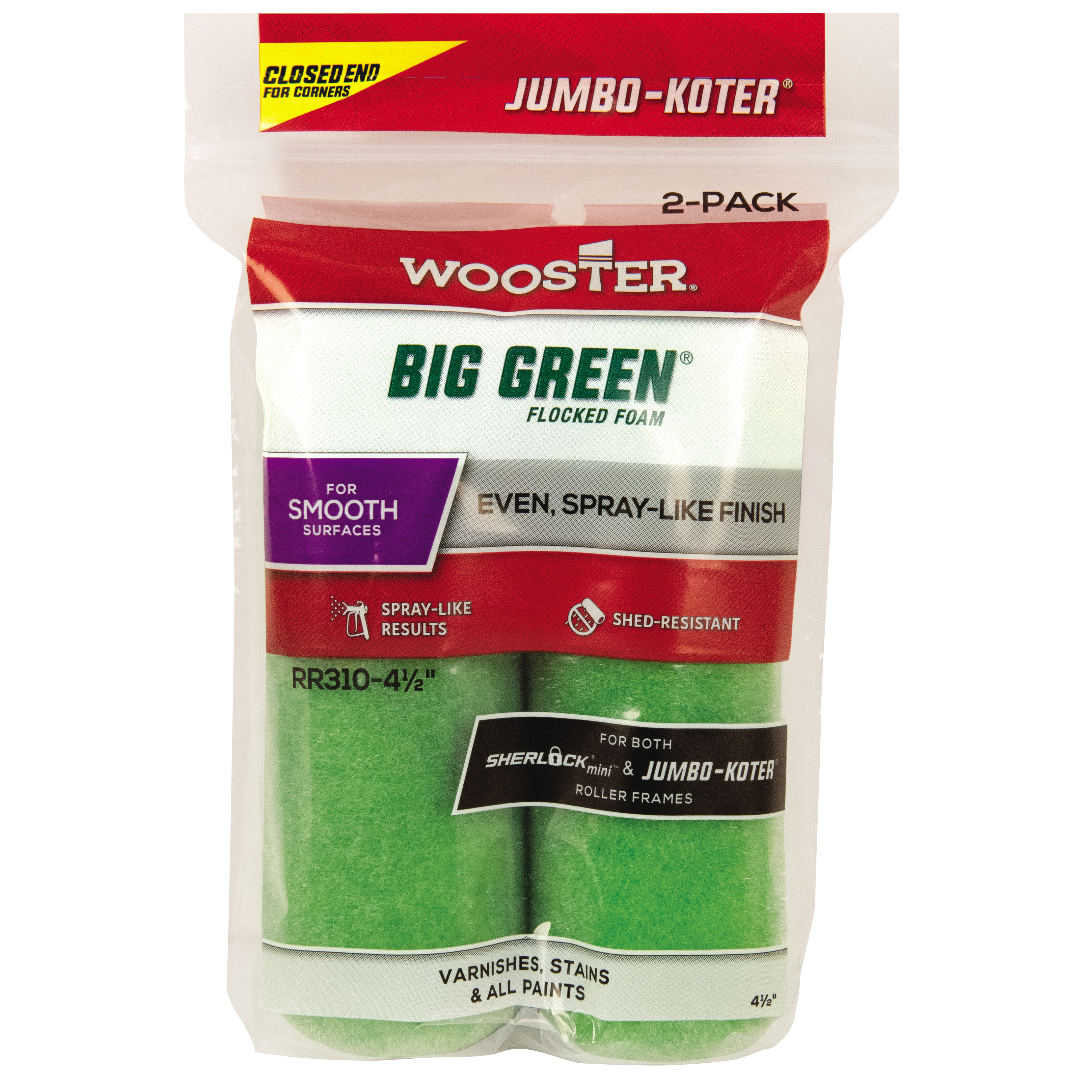 4.5" Big Green Jumbo-Koter Mini Paint Roller Sleeve 1/2 Nap (2 Pack)