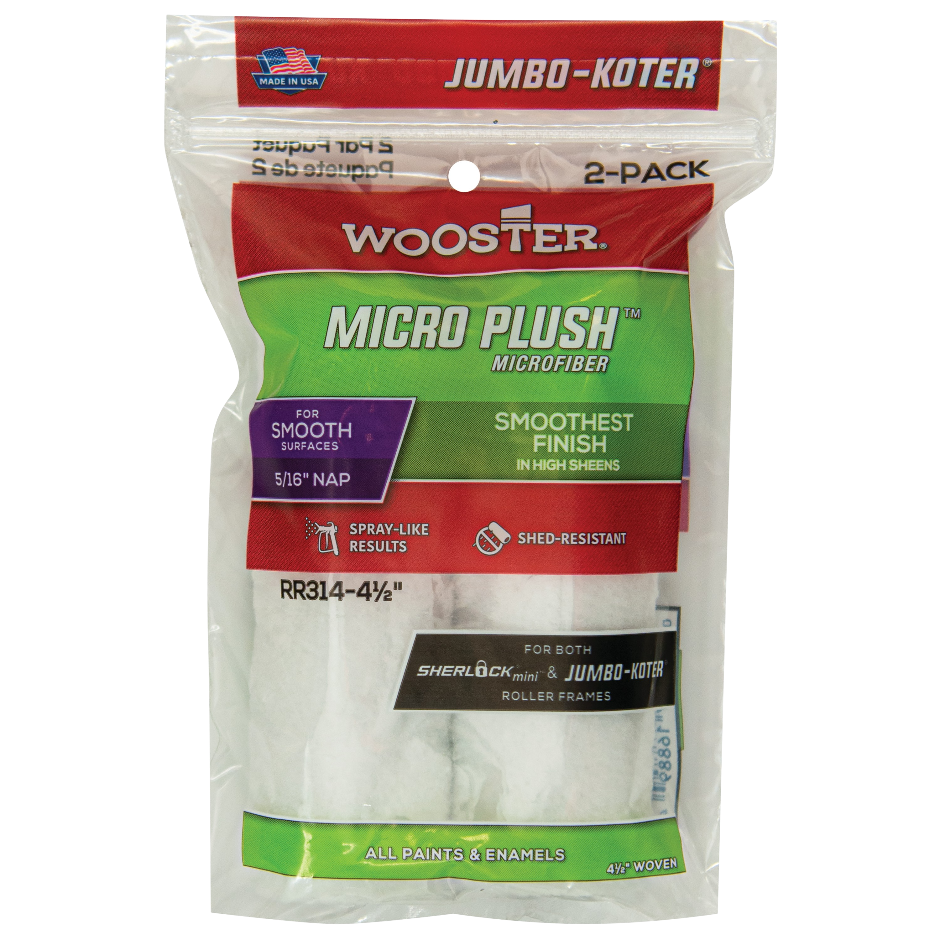 Wooster Micro Plush Jumbo-Koter Mini Paint Roller Sleeves 5/16 Nap (2 Pack)